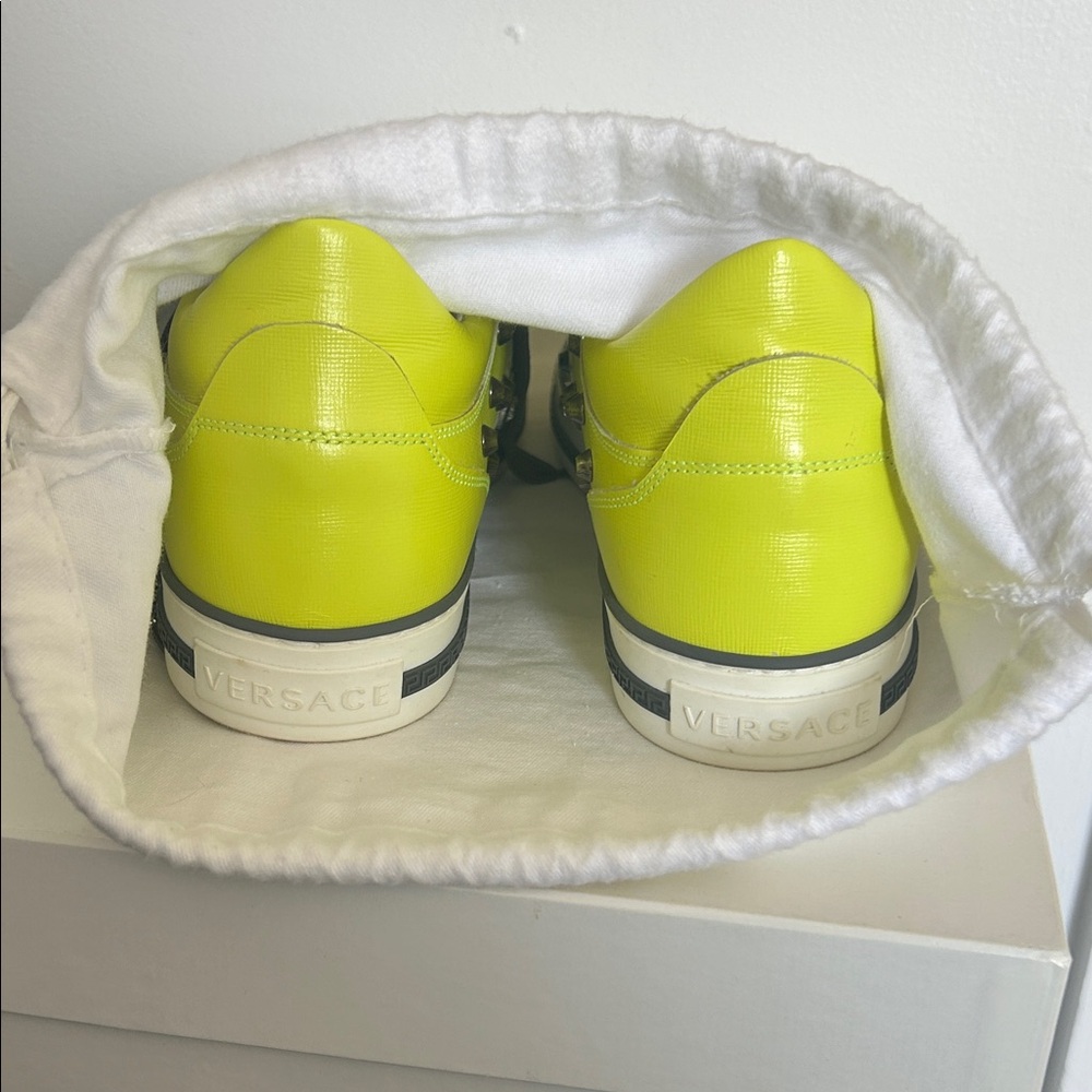 Versace Neon Yellow Studded Sneaker with Gunmetal Accents - Picture 10 of 11